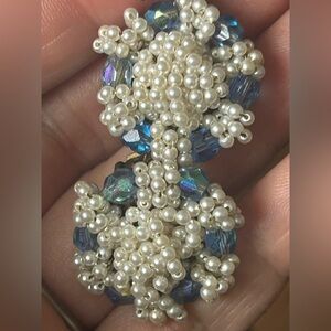 Elegant Vintage 1950-60’s Pearl and Blue Crystal Earrings